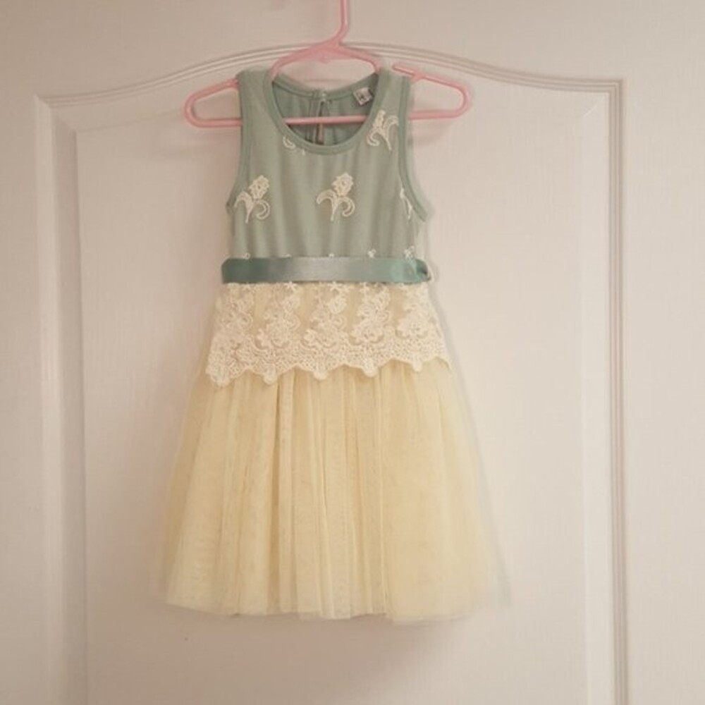 Flower Girl Wedding Lace Tulle Dress Mint Cream